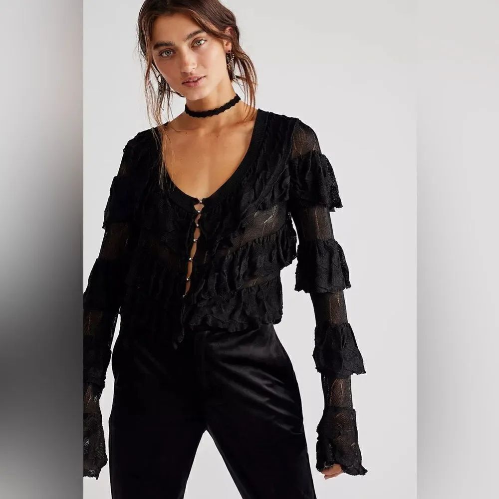 Free People Ruffle Cardi Cropped Cardigan NEW - Picture 8 of 8